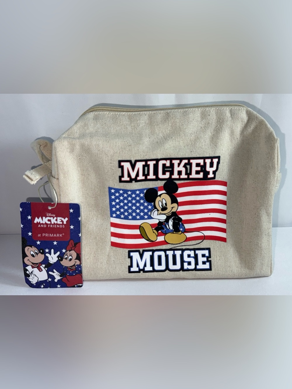 NWT-Disney x Primark Mickey Mouse 9”x6”x3” American Flag Canvas Bag